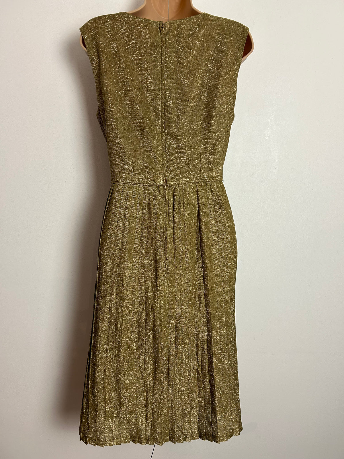 Vintage RARE EARLY 1960S ALICE EDWARDS UK Size 12 Gold Lurex Pleated Xmas Party Dress