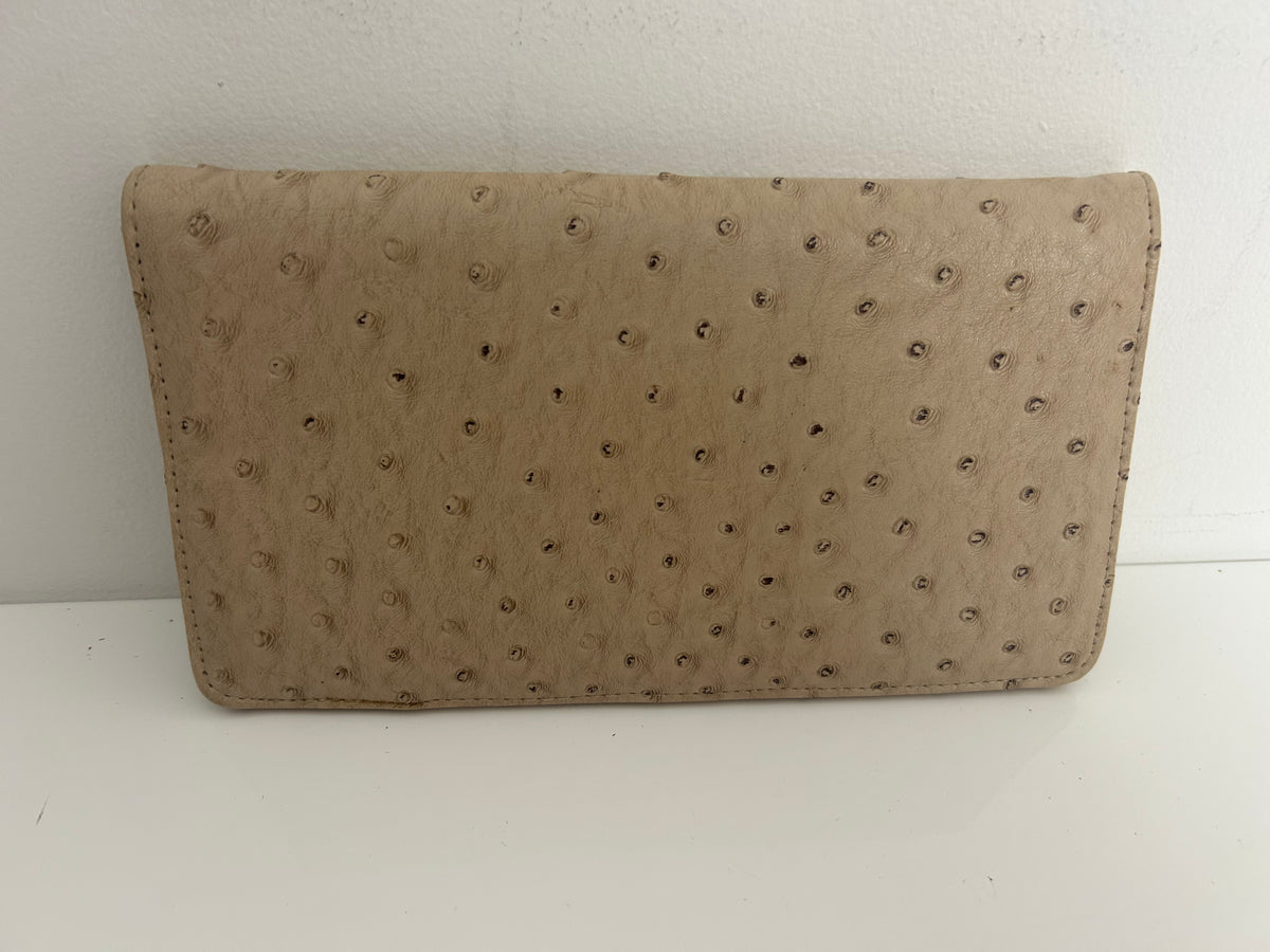 Vintage 1970s Cream Ostrich Leather Small Document Travel Passport Wallet