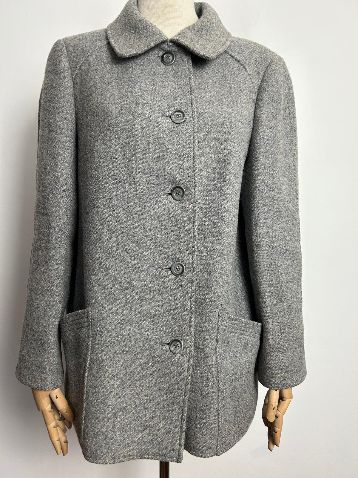 Vintage ST MICHAEL UK Size 14-16 Grey Pure New Wool Coat