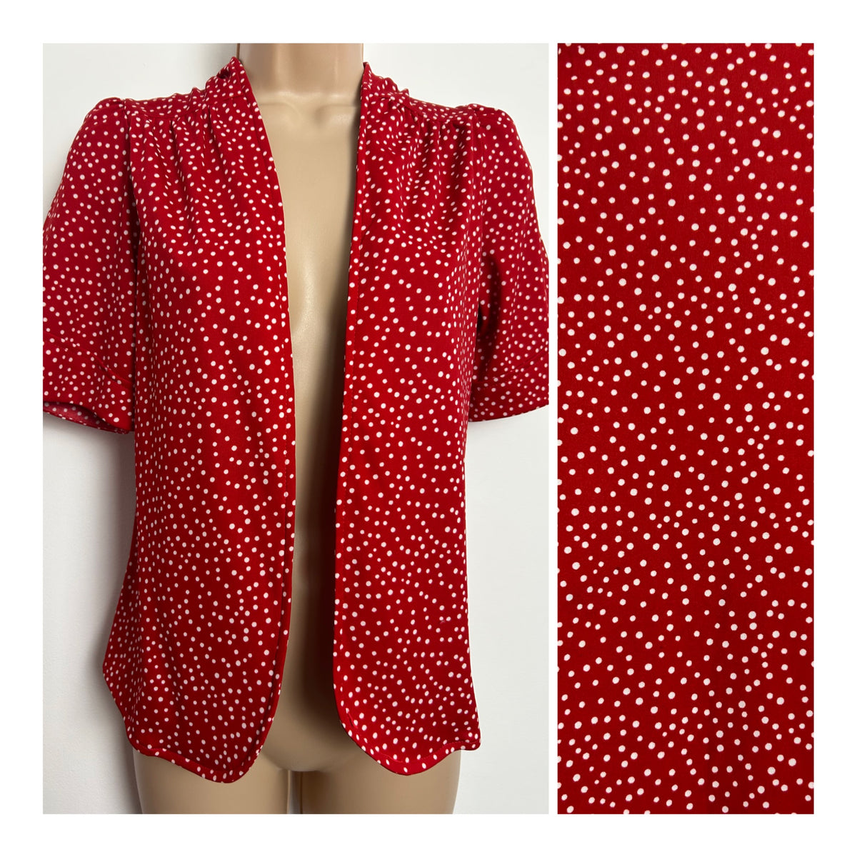Vintage 1980s Up To Size 12-14 Red & White Polka Dot Open Fronted Cover Up