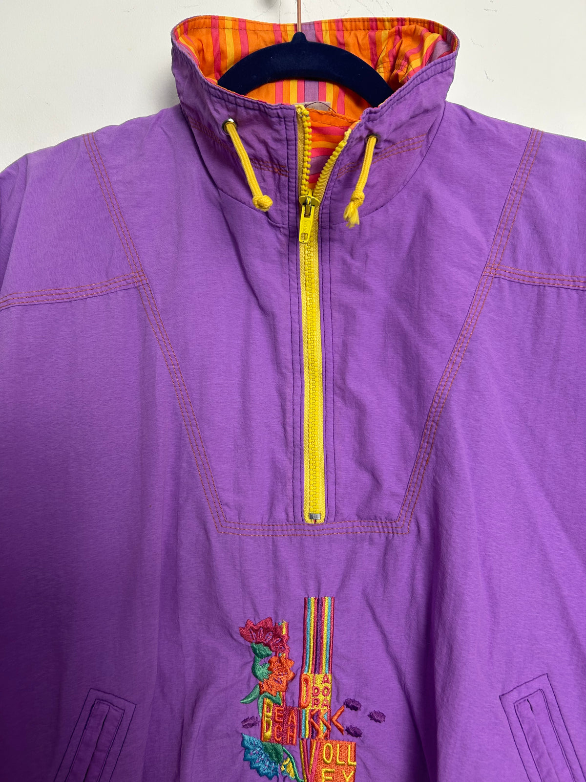 Vintage 1980s DIADORA Size S Lilac & Orange "BEACH VOLLEY" Windbreaker Shell Top