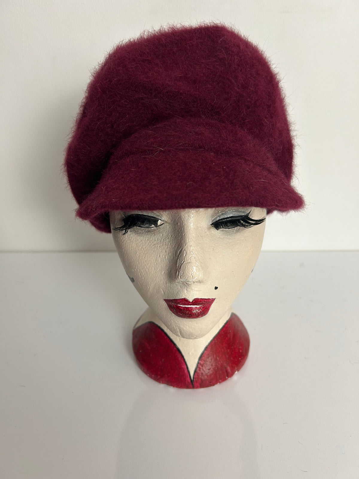 Vintage Raspberry Angora Mix Baker Boy Style Hat