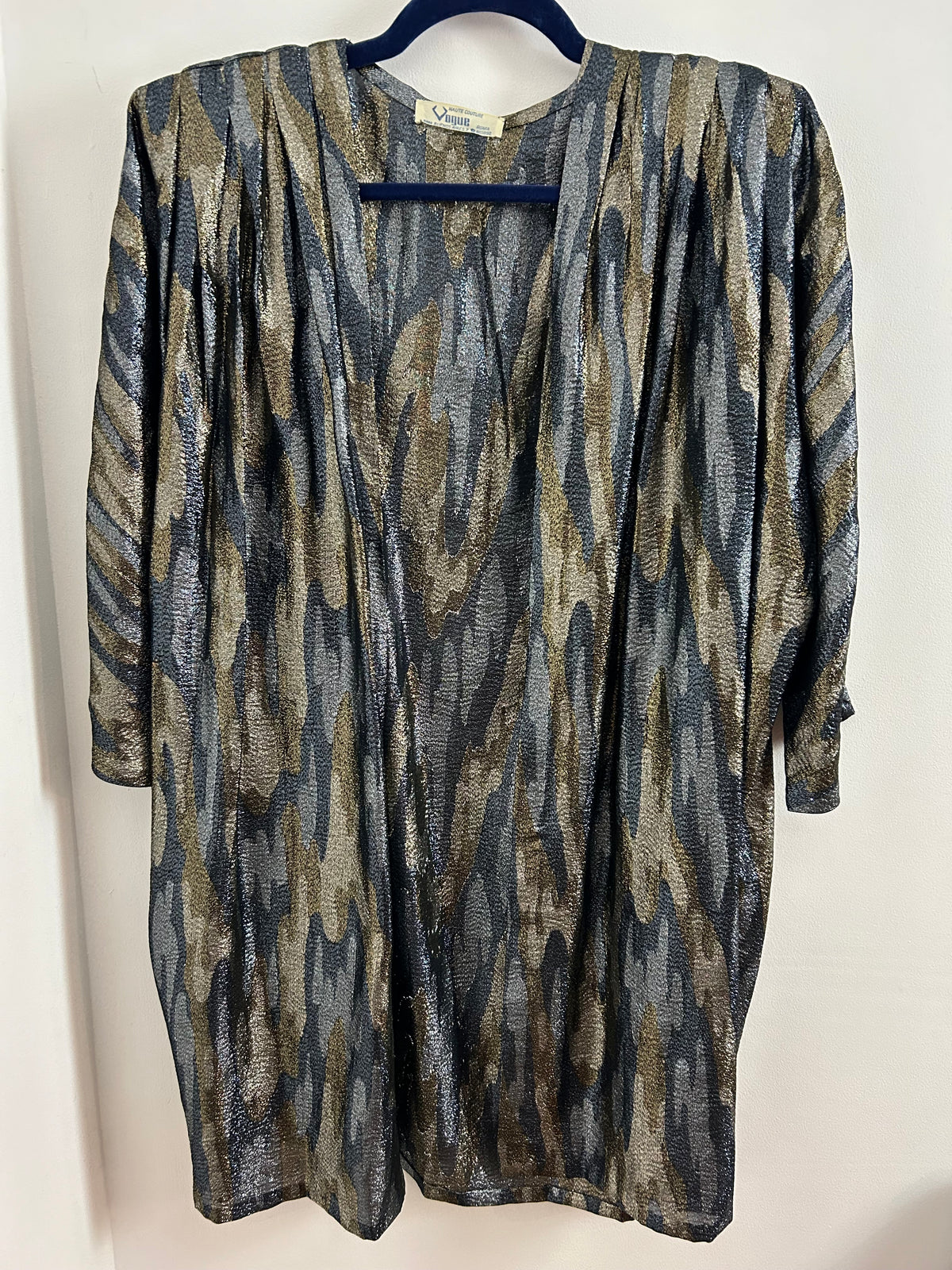 Vintage 1980s VOGUE HAUTE COUTURE Up To Size 16 Dark Silver & Gold Lurex Open Fronted Cover Up