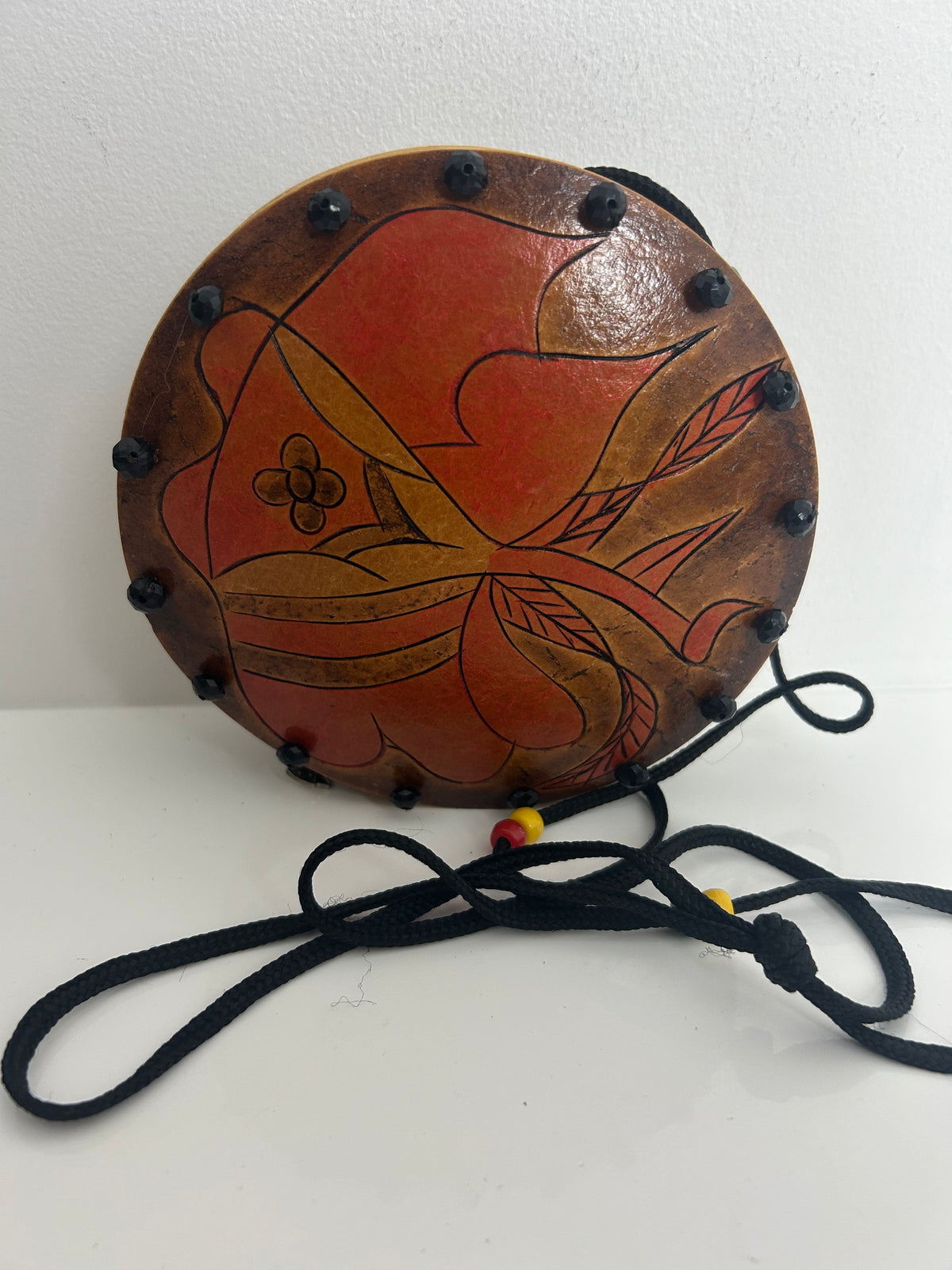 Hand Carved Hand Pained Jamaican Wooden Disc Small Purse
