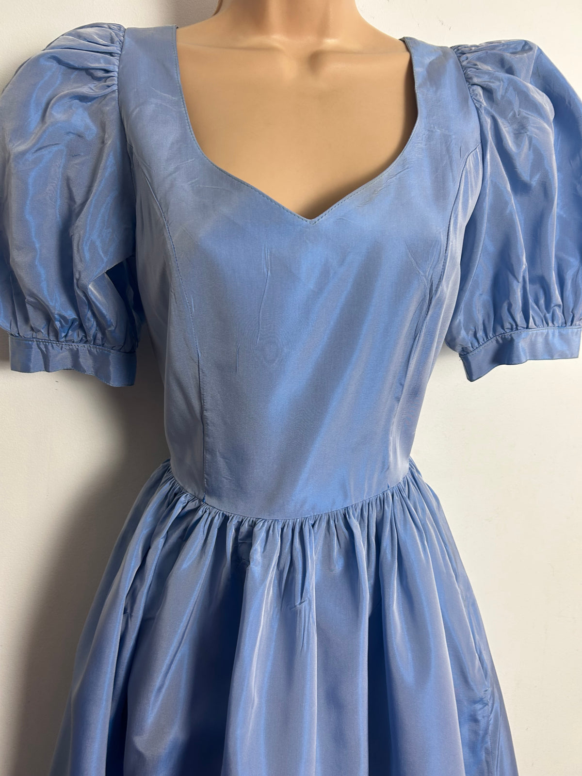 Vintage 1980s LAURA ASHLEY Size 8 (Size 12 On Label) Powder Blue Taffeta Ballgown
