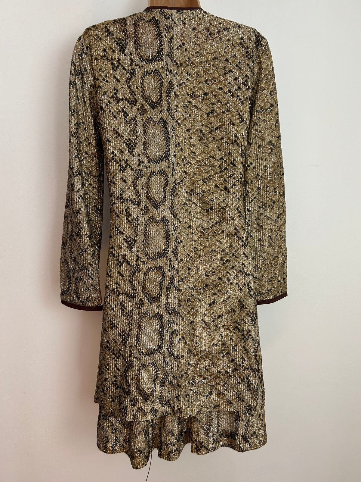 Vintage 1960s Size 8-10 Black & Gold Animal Leopard Print Lurex Mod Shift Dress & Matching Jacket