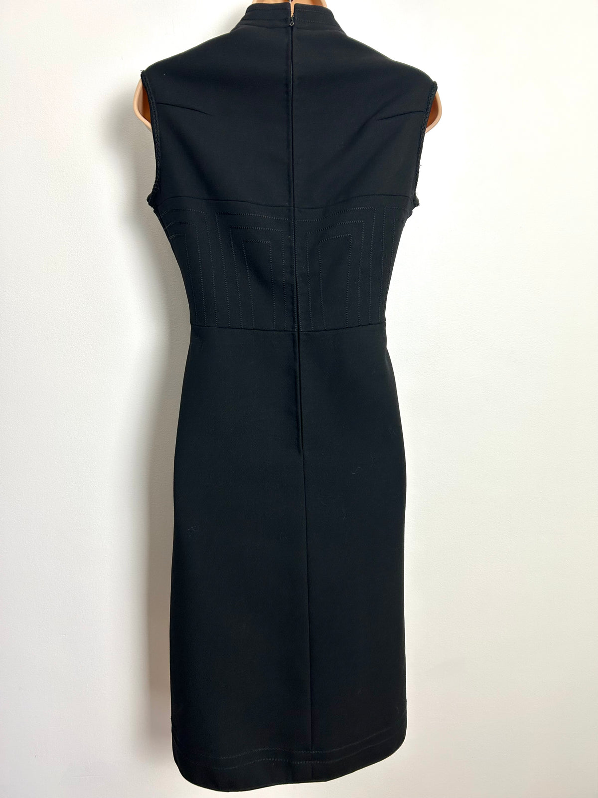 Vintage 1960s UK Size 8 Black Pure New Wool Stitch Detail Mod Dress