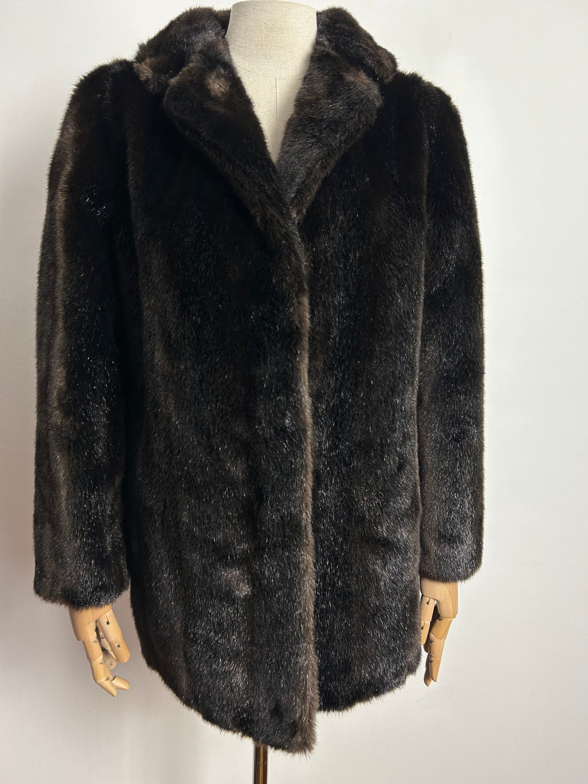 Vintage C&A UK Size 12-14 Chocolate Brown Soft Faux Fur Coat