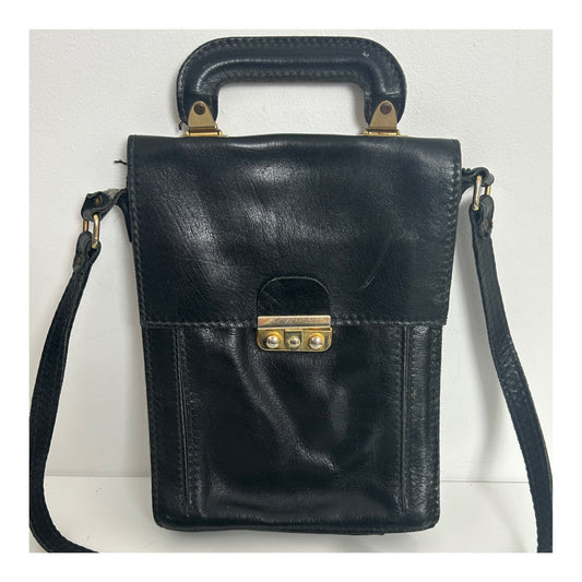 Vintage 1970s Black Leather Satchel Style Shoulder Bag