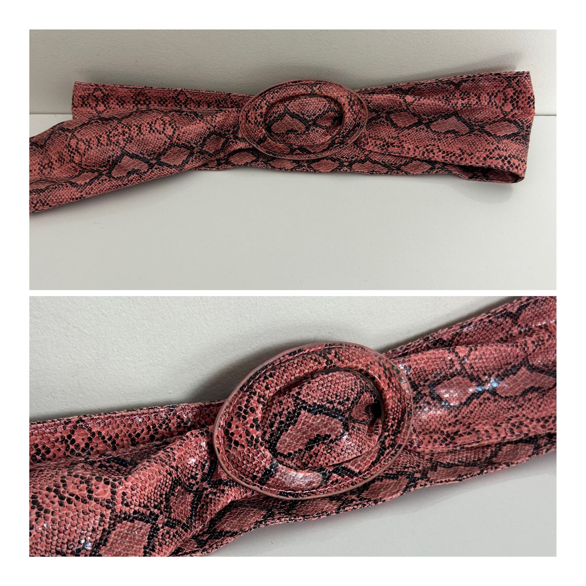 Vintage 1980s Fab Pink Python Snake Print Leather Cinch Belt