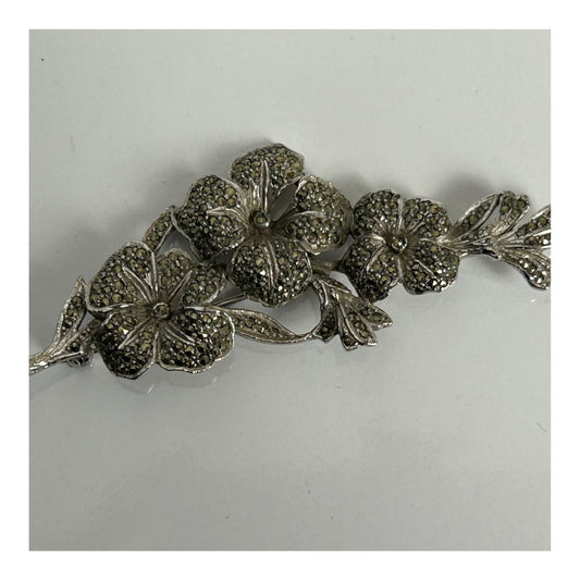Vintage 1960s Silver Tone Marcasite Flower Style Brooch