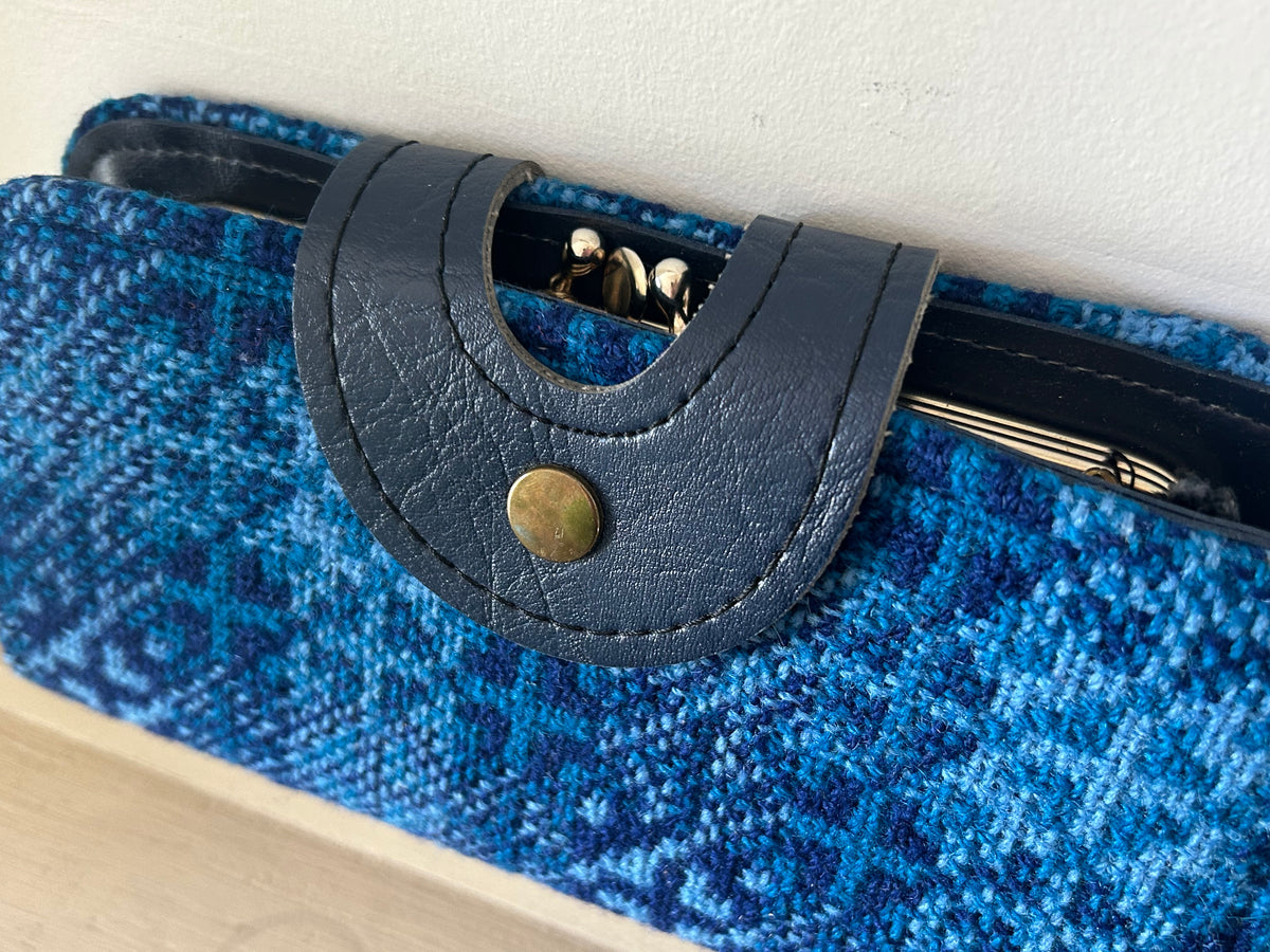 Vintage Blue Welsh Wool Tapestry Large Purse With Wrist Strap