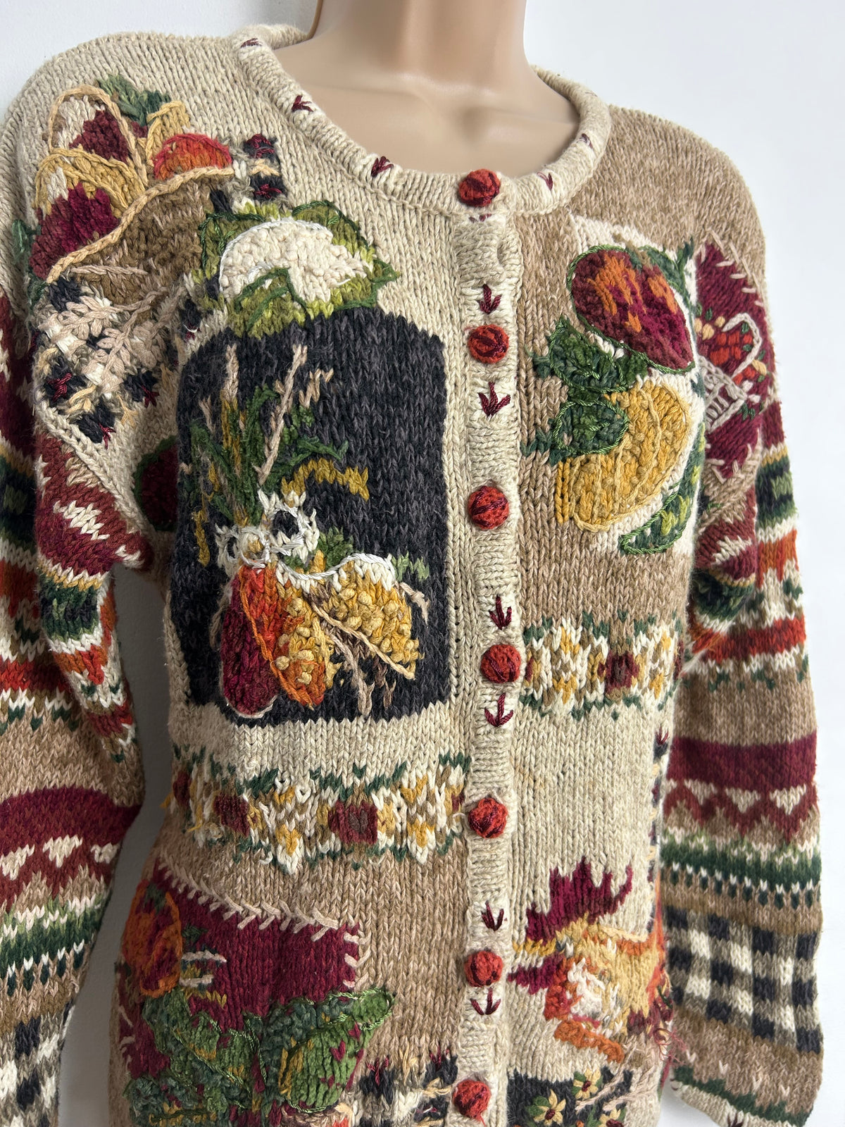 Vintage HEIRLOOM COLLECTABLES Size M Thanksgiving Pumpkin Harvest Novelty Cardigan
