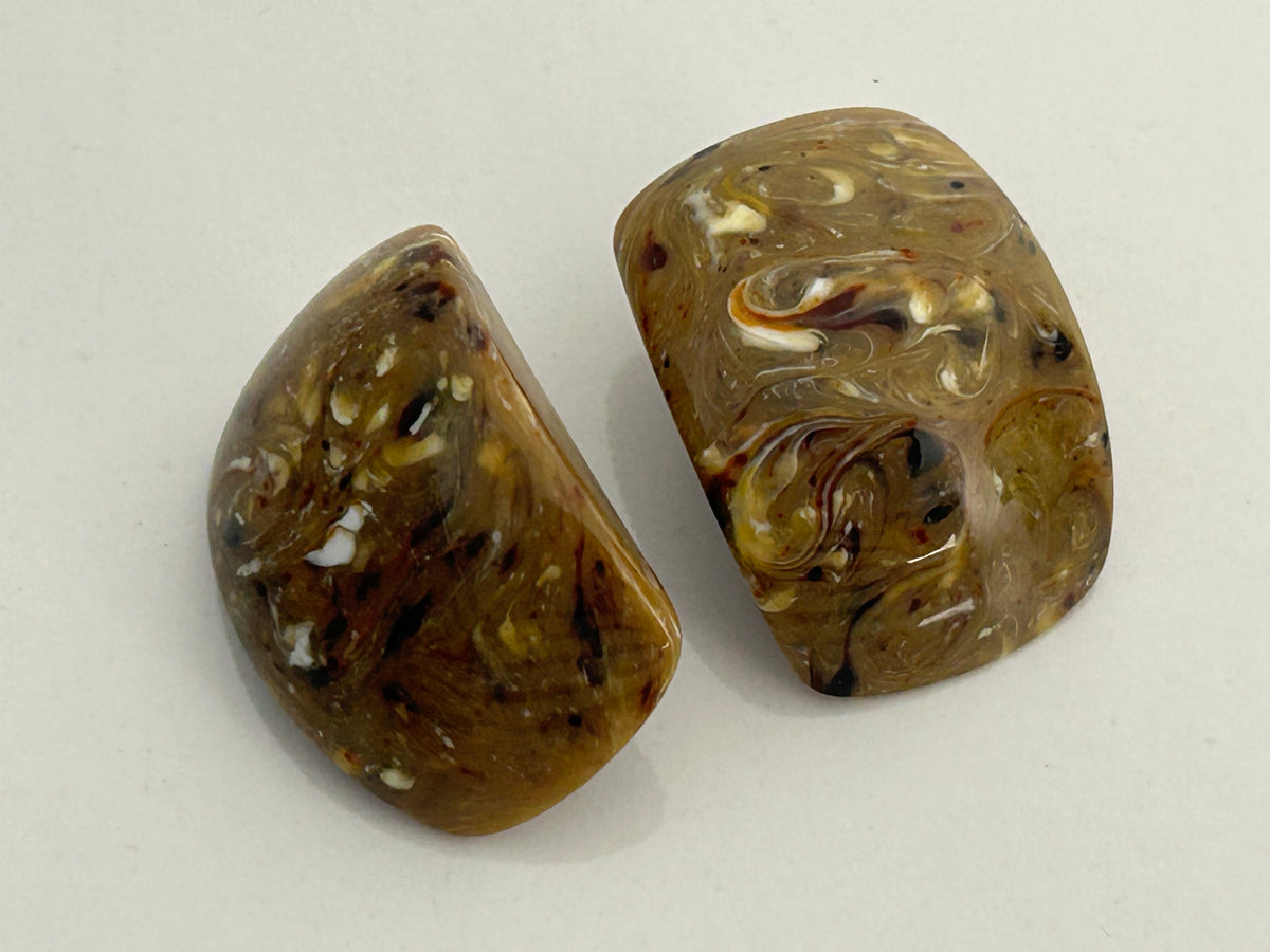 Vintage 1960s Chunky Brown Marble Effect Chunky Clip On Earrings