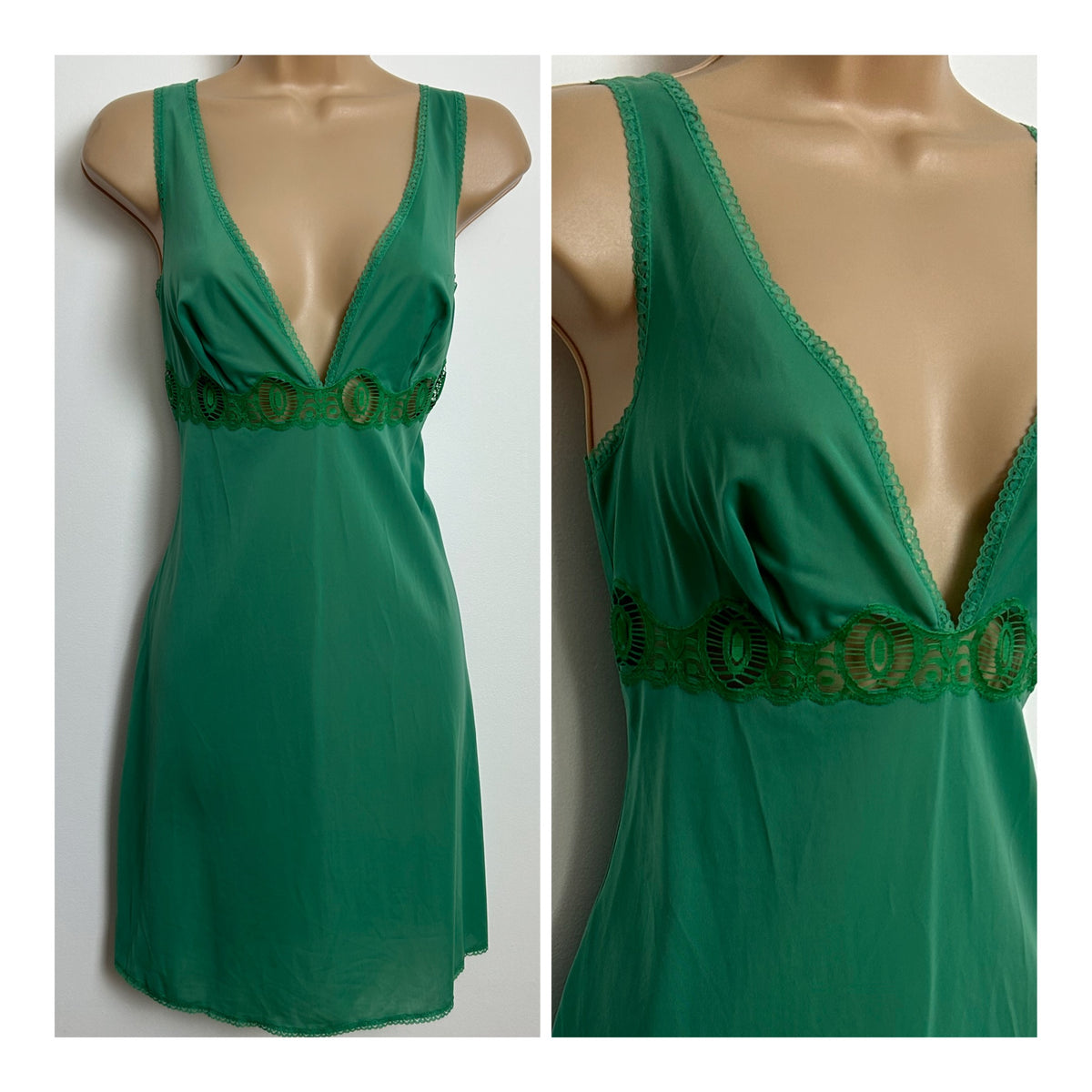 Vintage Size 8 Green Lace Detail Nylon Slip