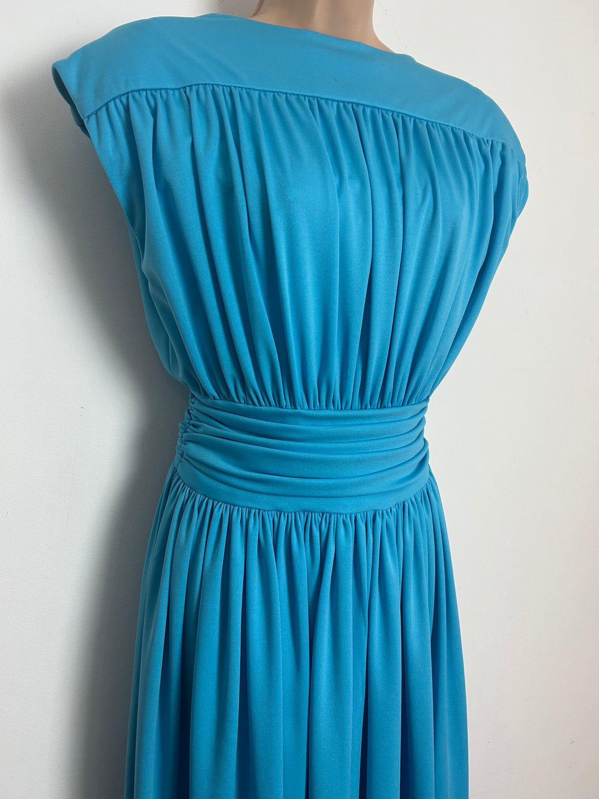 Vintage 1970s SUSAN SMALL Size 10 Sky Blue Grecian Style Occasion Maxi Dress