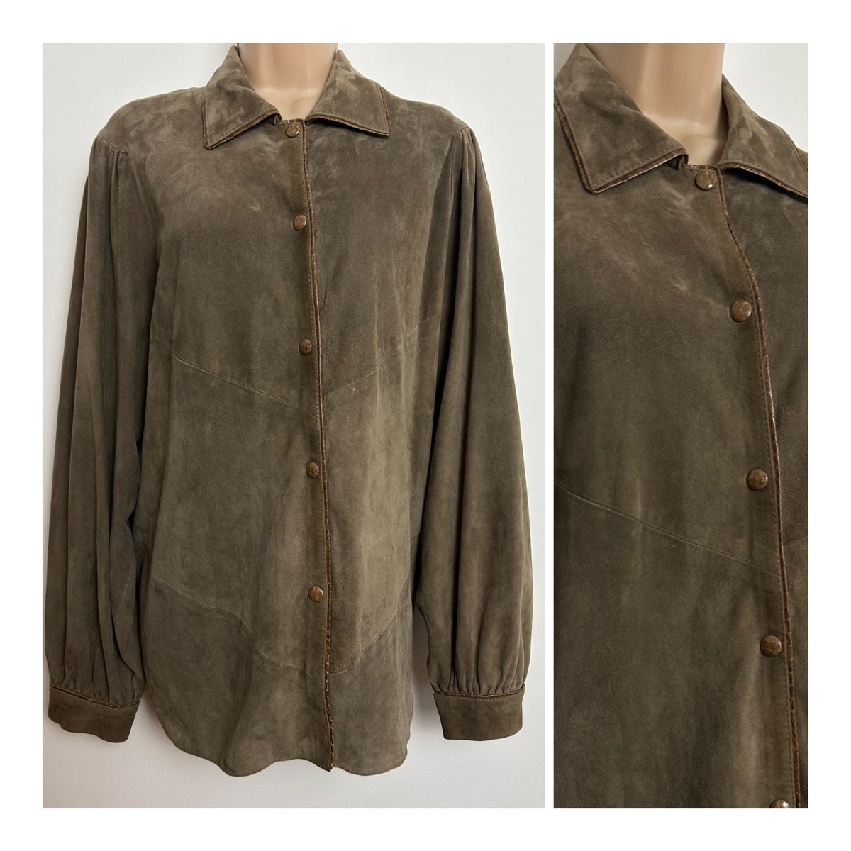 Vintage 1980s Size 14 Brown Real Suede Leather Trim Shacket Style Jacket