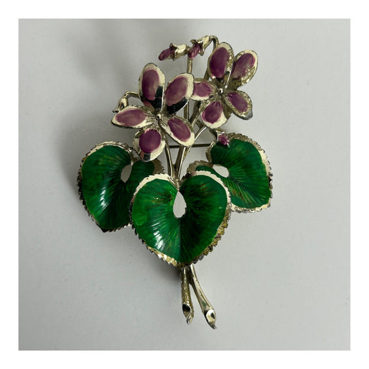Vintage 1950s EXQUISITE Floral RARE Violet Birthday Series "March" Pin Brooch