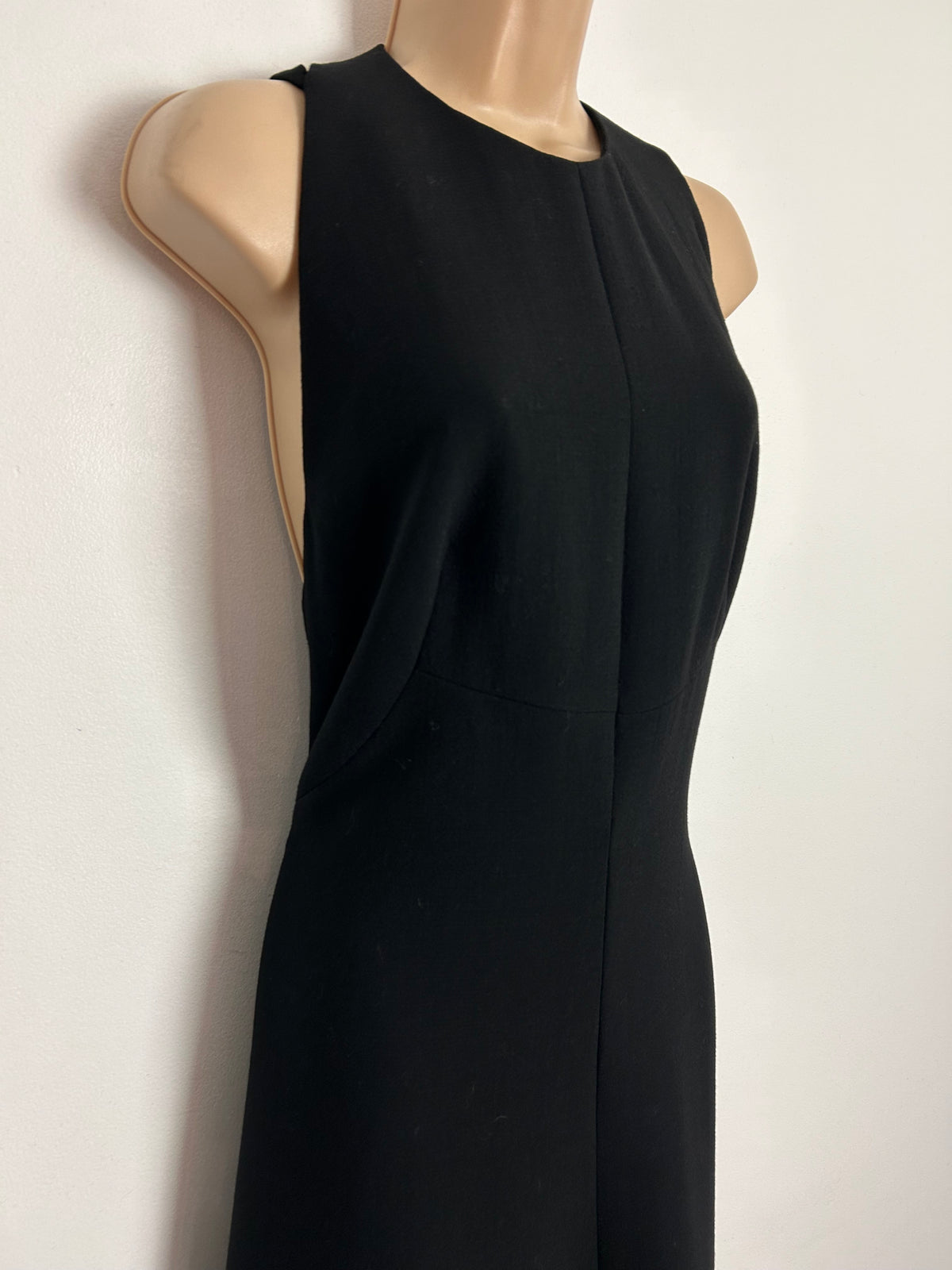 Vintage Early 1970s HASSO UK Size 10 Black Wool Mix Cage Back Occasion Evening Maxi Dress