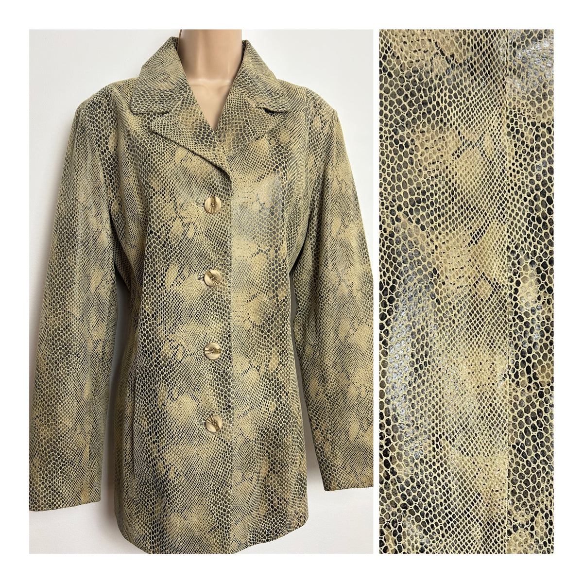 Vintage TRIBECA STUDIO Size L Snake Skin Embossed 100% Real Leather Jacket