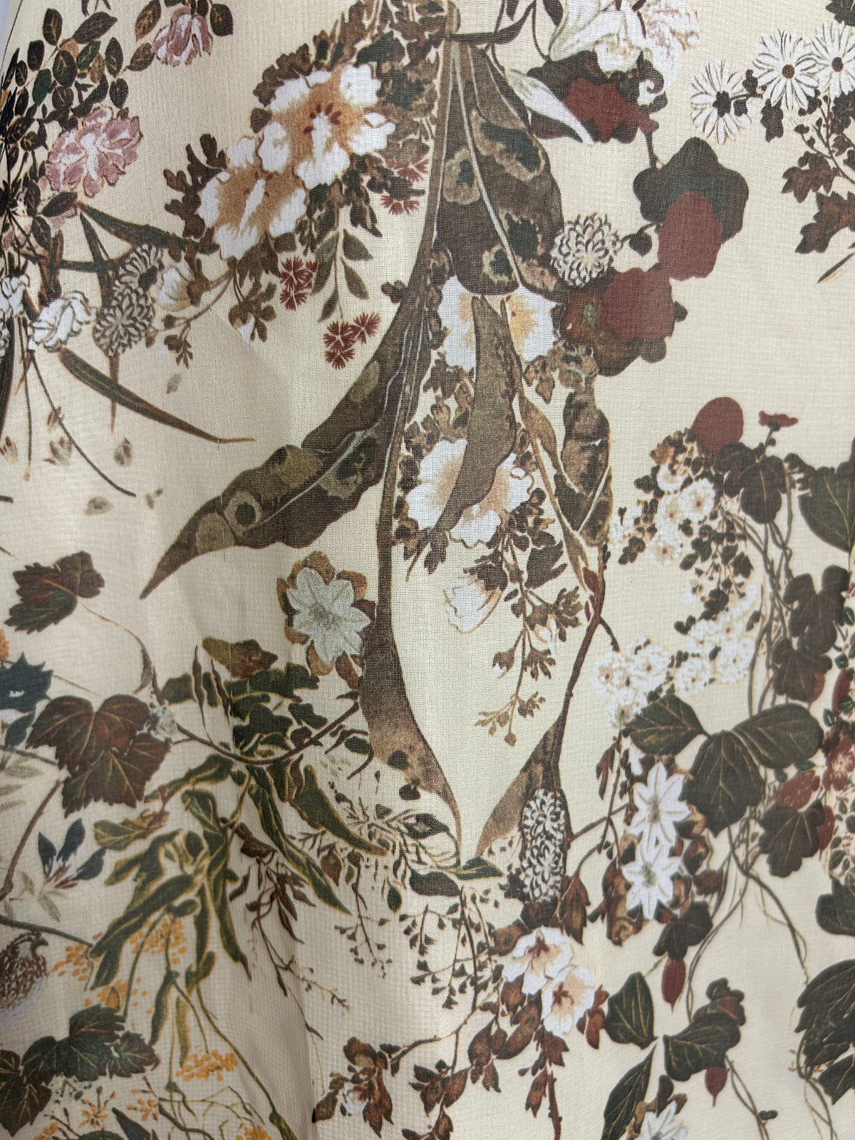 Vintage Early 1970s MARION DONALDSON Size 8 Cream Woodland Botanical Print Maxi Dress