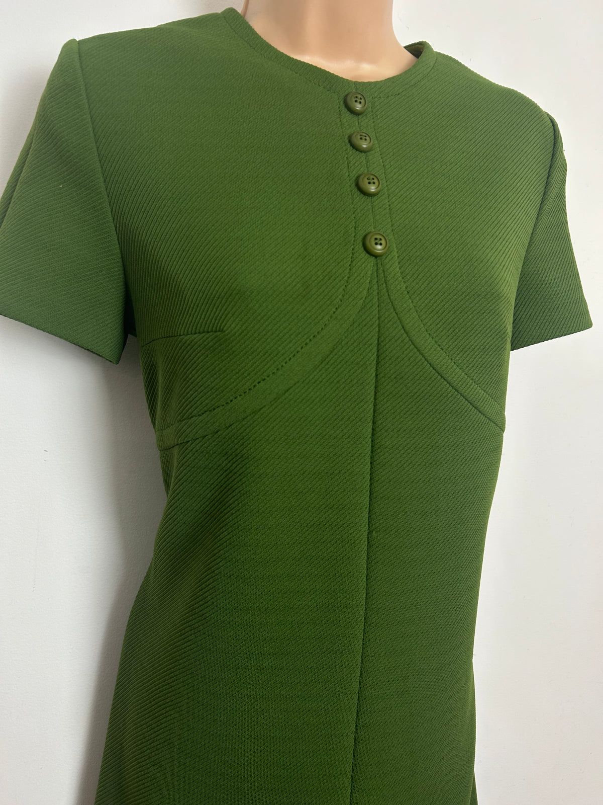 Vintage 1960s Size 12 Moss Green Crimplene Mod Shift Dress