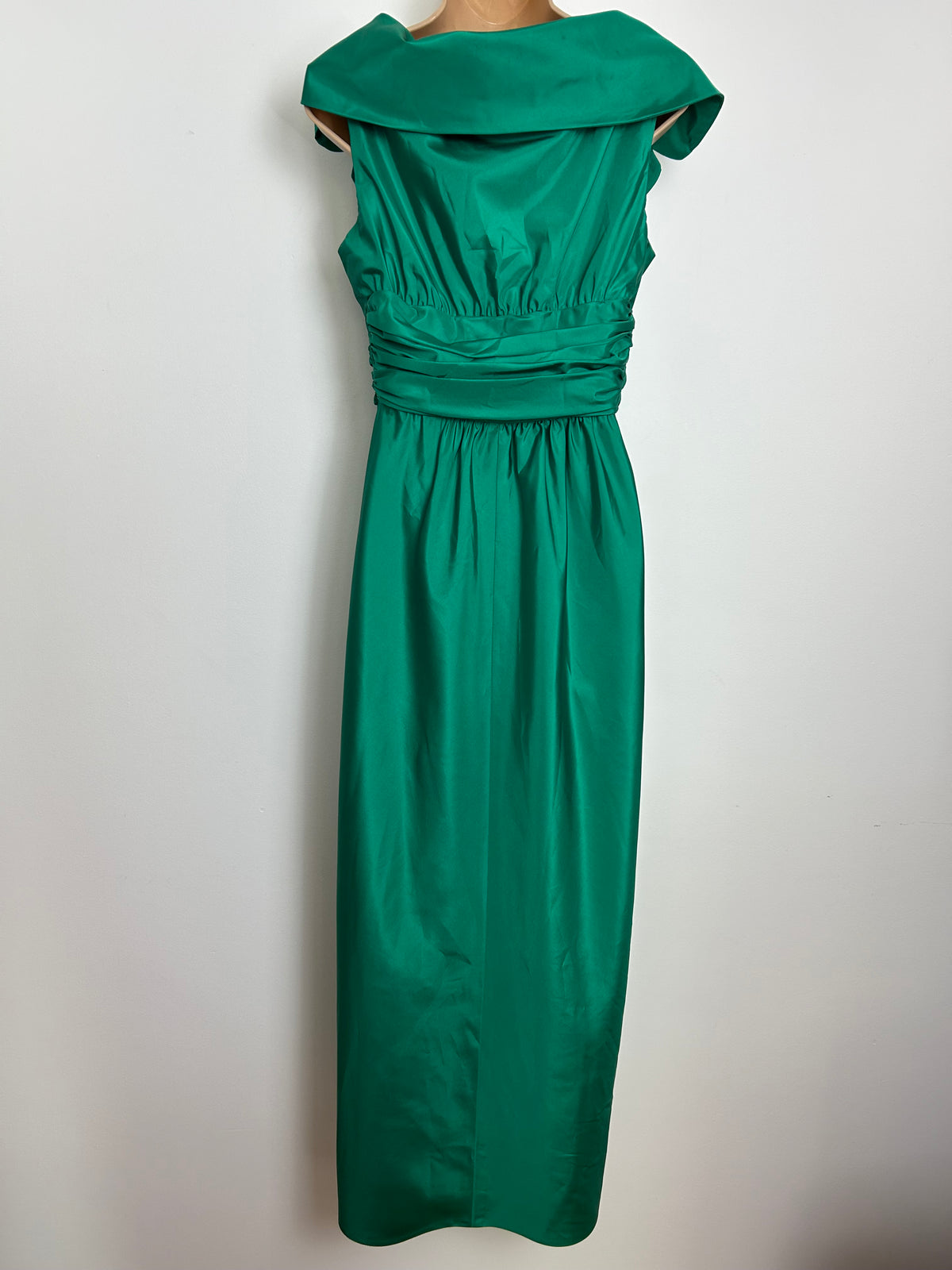 Vintage 1980s FRANK USHER Size 10/12 Emerald Green Shawl Collar Bow Detail Cocktail Dress