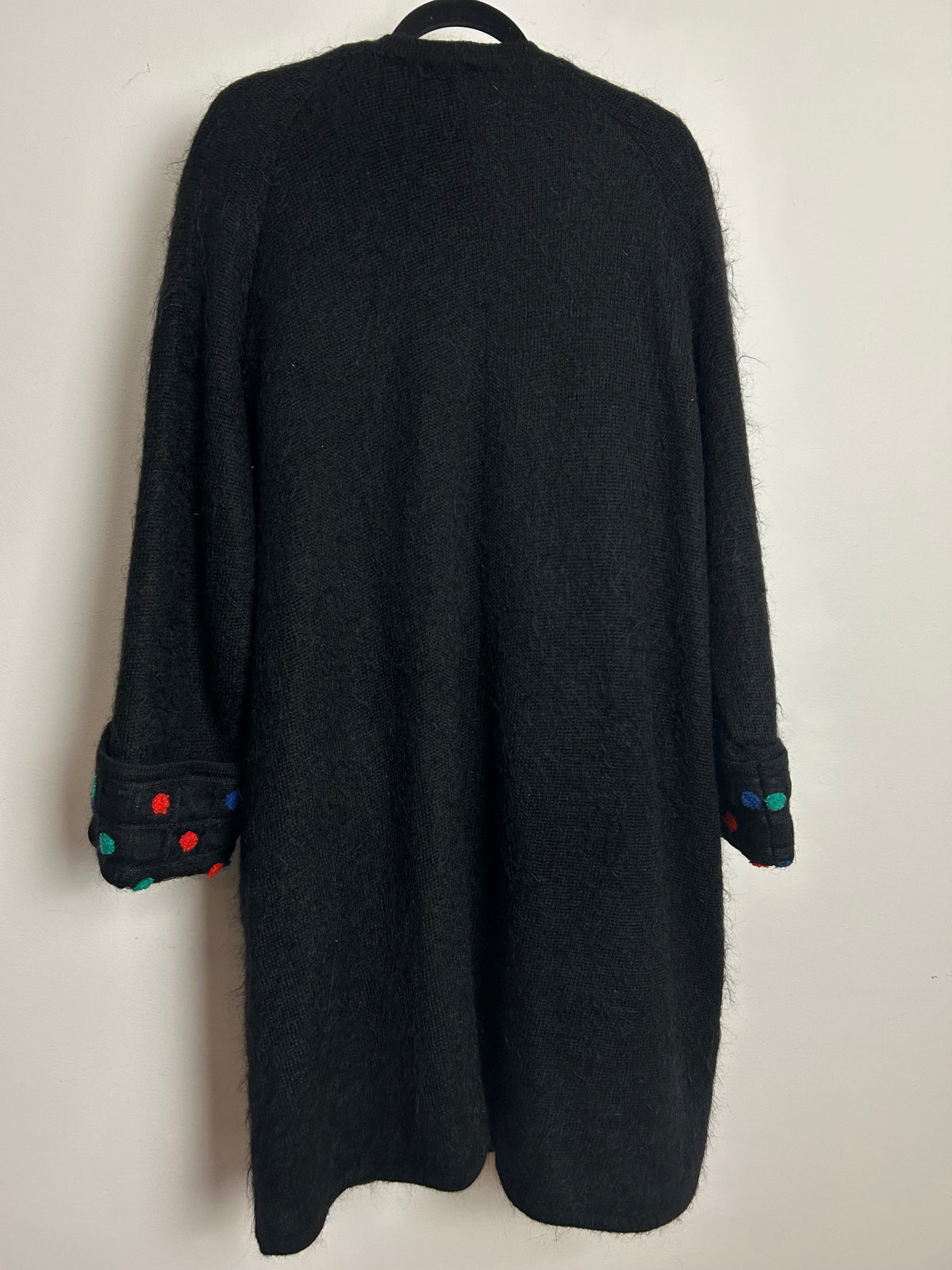 Vintage 1980s VELIT BARI Up To Size 18 Oversized Mid Length Black Spot Pattern Kid Mohair Coatigan Cardigan