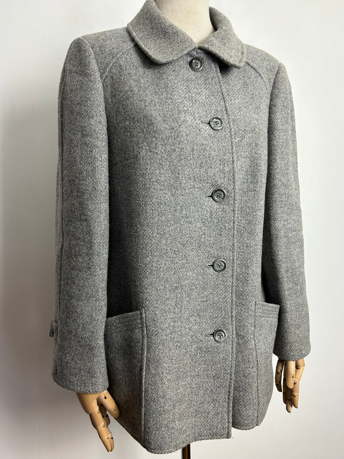 Vintage ST MICHAEL UK Size 14-16 Grey Pure New Wool Coat