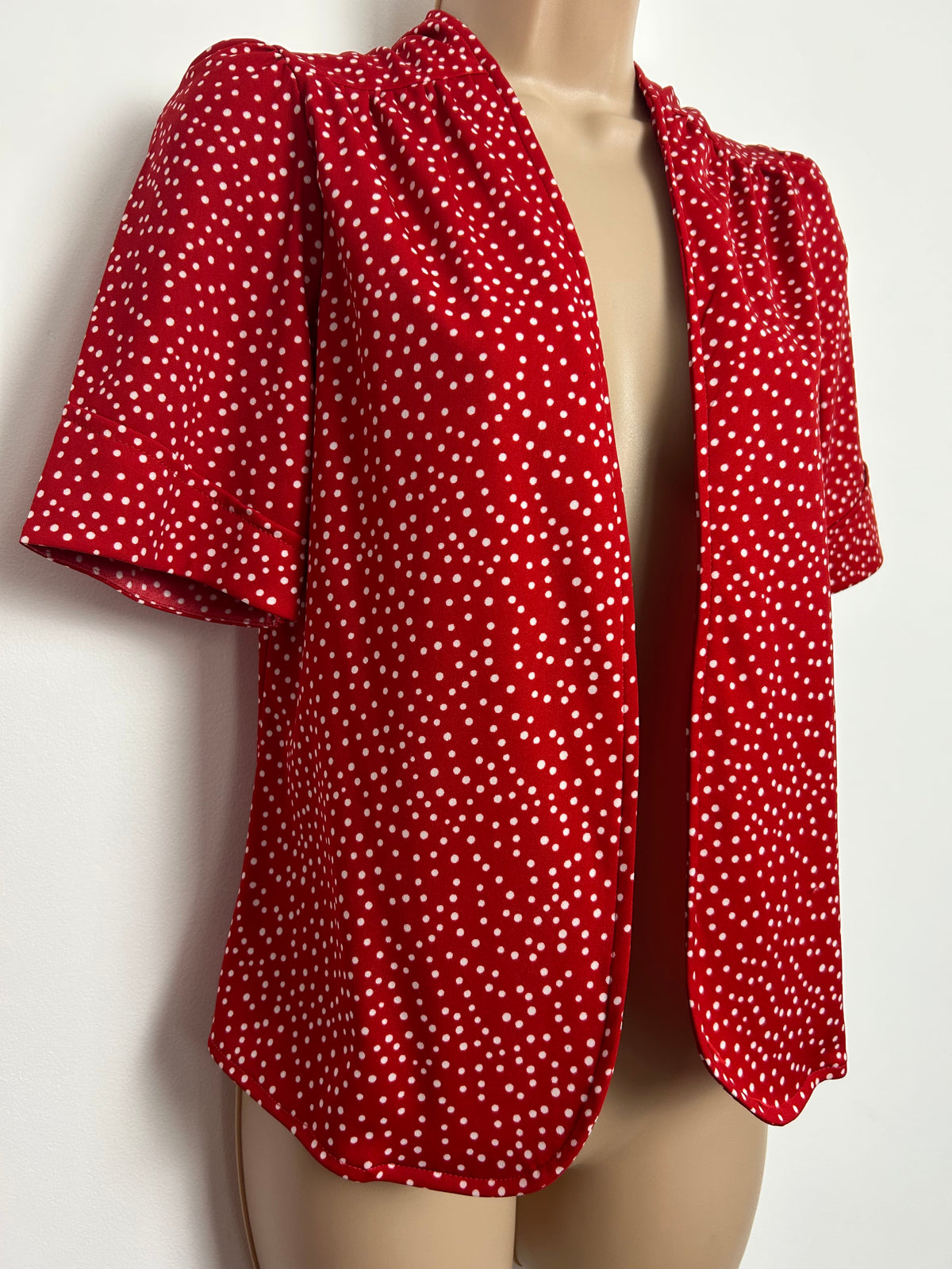 Vintage 1980s Up To Size 12-14 Red & White Polka Dot Open Fronted Cover Up