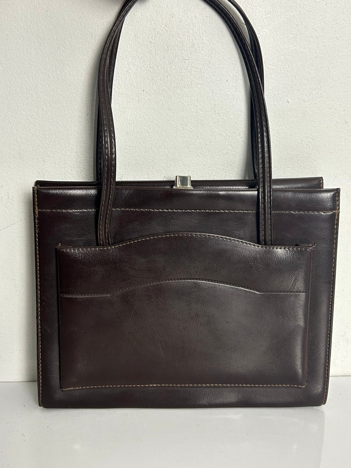 Vintage 1960s Gorgeous Dark Brown Leather Kelly Style Handbag