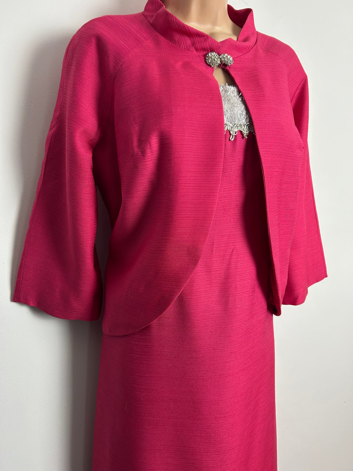 Vintage Early 1960s BLANES Size 10-12 Hot Pink & Silver Tinsel Evening Occasion Dress & Matching Jacket