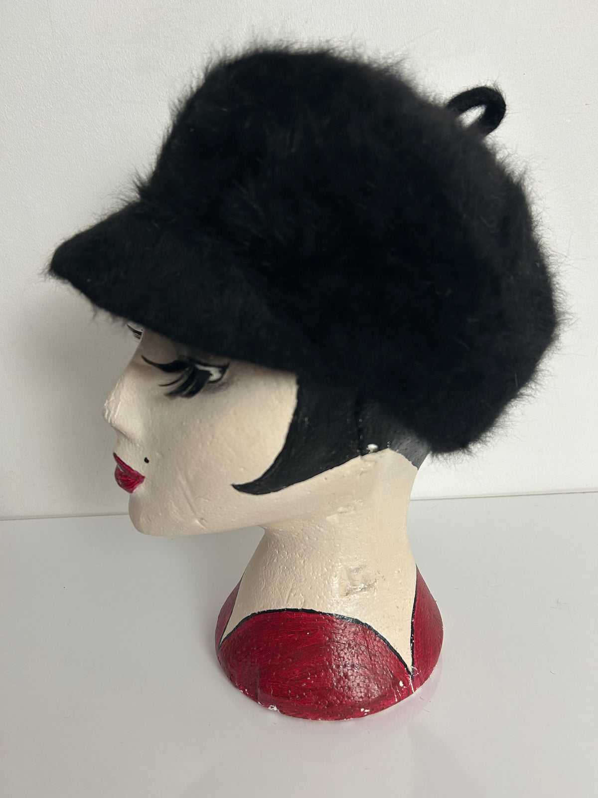 Vintage 1960s MAYSER MILZ Black Angora & Wool Mix Baker Boy Style Hat