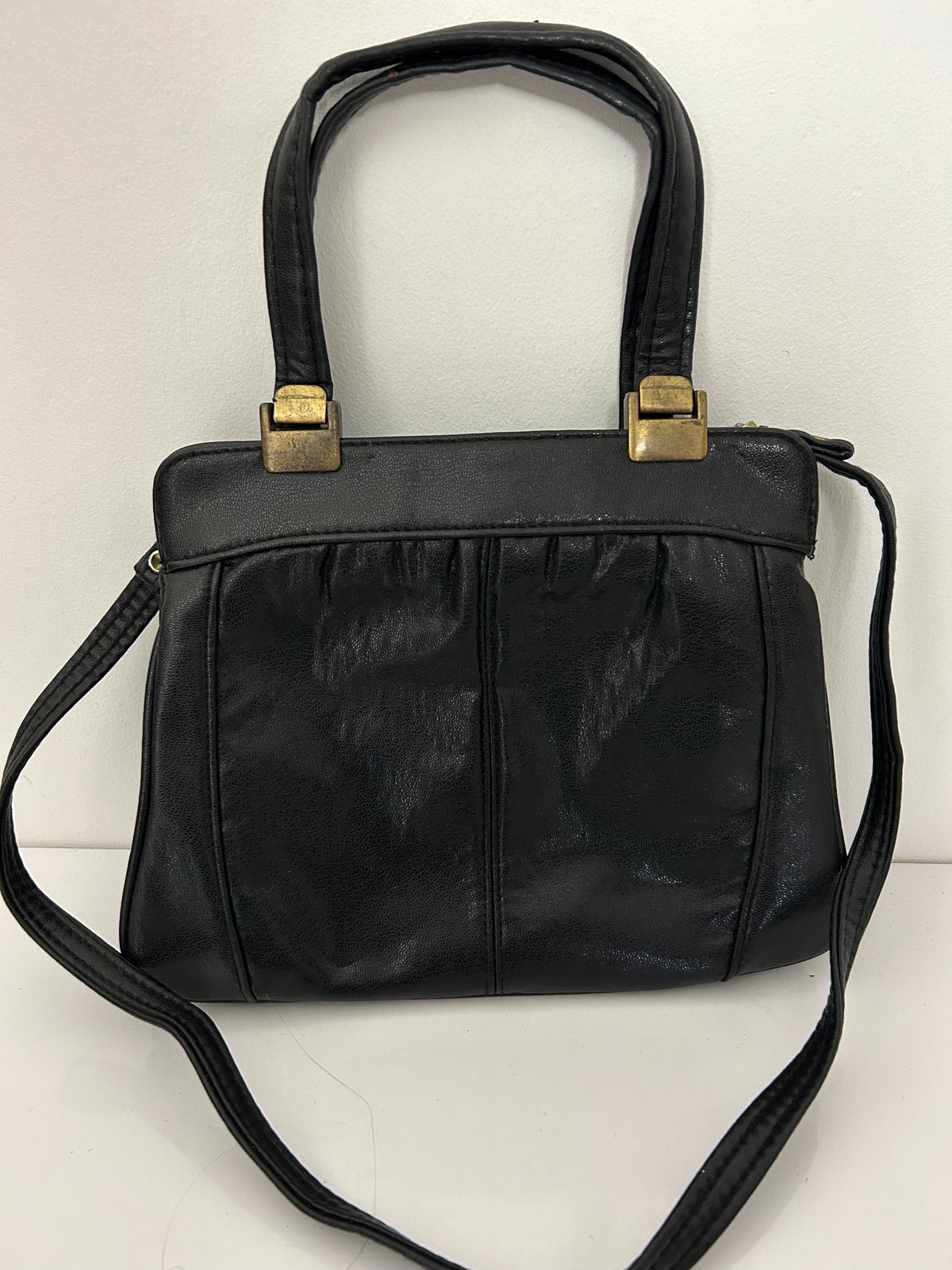 Vintage Late 1970s Black Leather Handbag Or Shoulder Bag