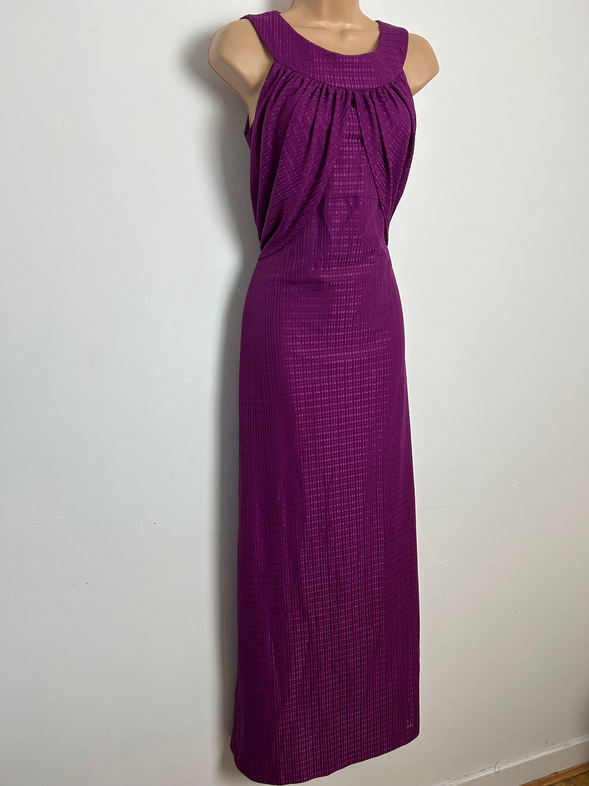 Vintage Late 1970s Size 12 Magenta Two Piece Maxi Dress With Matching Cover Up