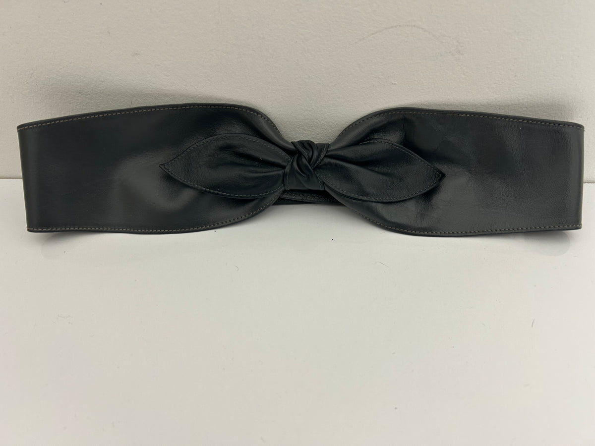 Vintage 1980s STEPHEN COLLINS Grey Leather Bow Detail Cinch Belt 30" Waist