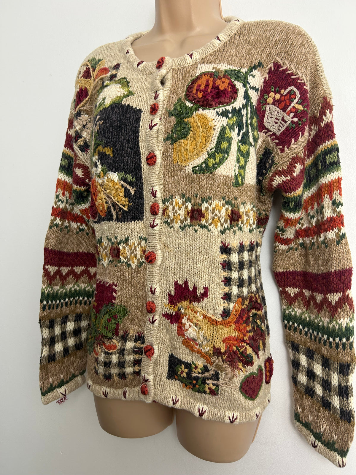 Vintage HEIRLOOM COLLECTABLES Size M Thanksgiving Pumpkin Harvest Novelty Cardigan