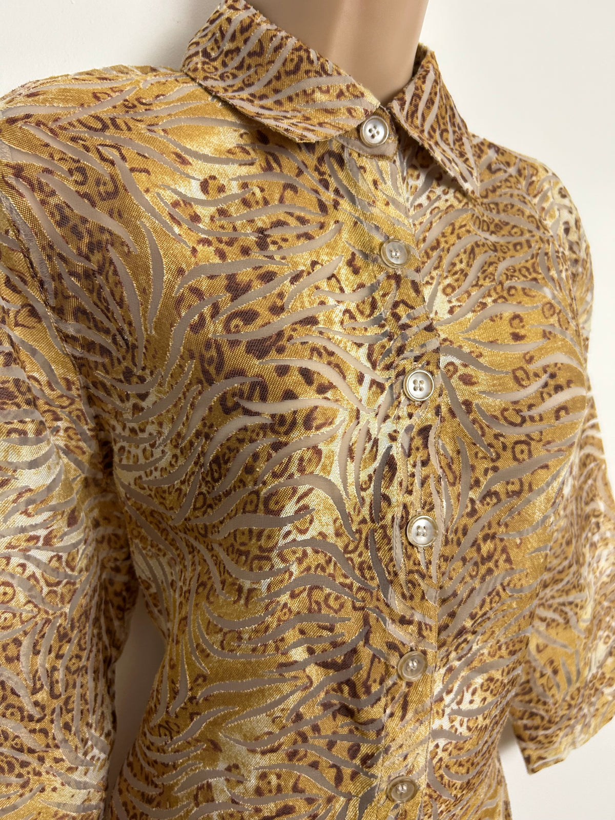 Vintage 1990s DRAPERS & DAMONS Size 10-12 Leopard Animal Print Burn Out Shirt
