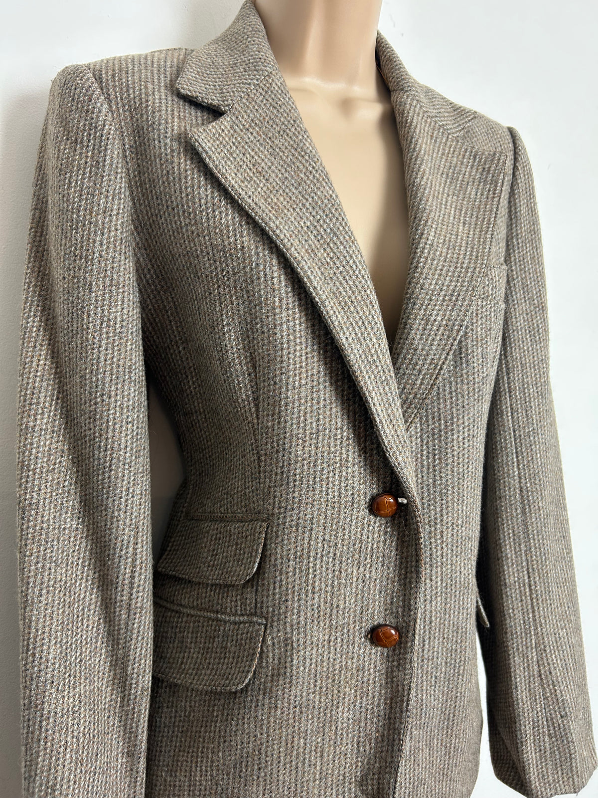 Vintage LONDONDERRY BY PEABODY Size 10-12 Beige Tweed Wool Mix Blazer