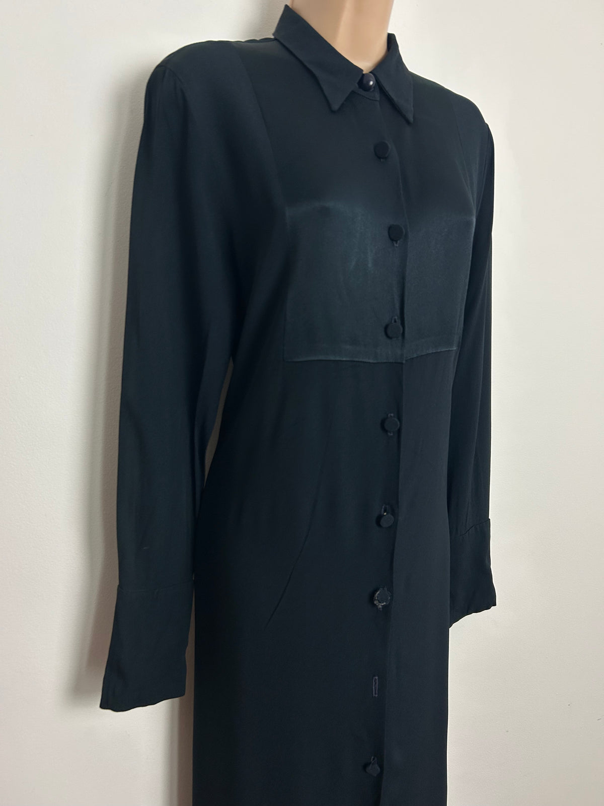Vintage Late 1980s DIVERSION NICOLE FARHI Size 10-12 Black Satin Backed Midaxi Dress