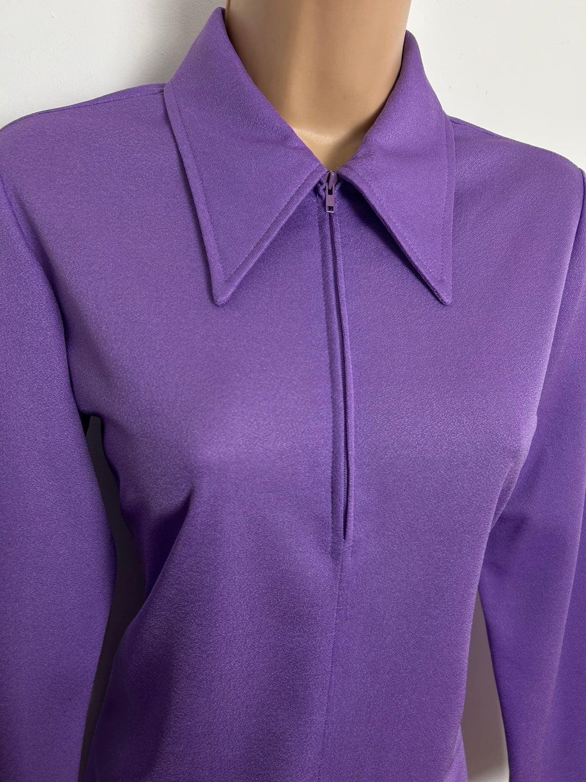 Vintage 1970s ST MICHAEL Size 10-12 Lilac Zip Front Long Sleeve Shirt