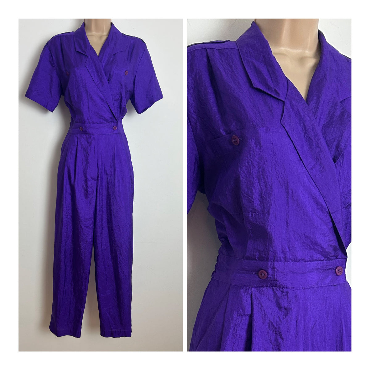 Vintage 1980s LAURA & JAYNE COLLECTION Size 10 Purple Short Sleeve Jumpsuit