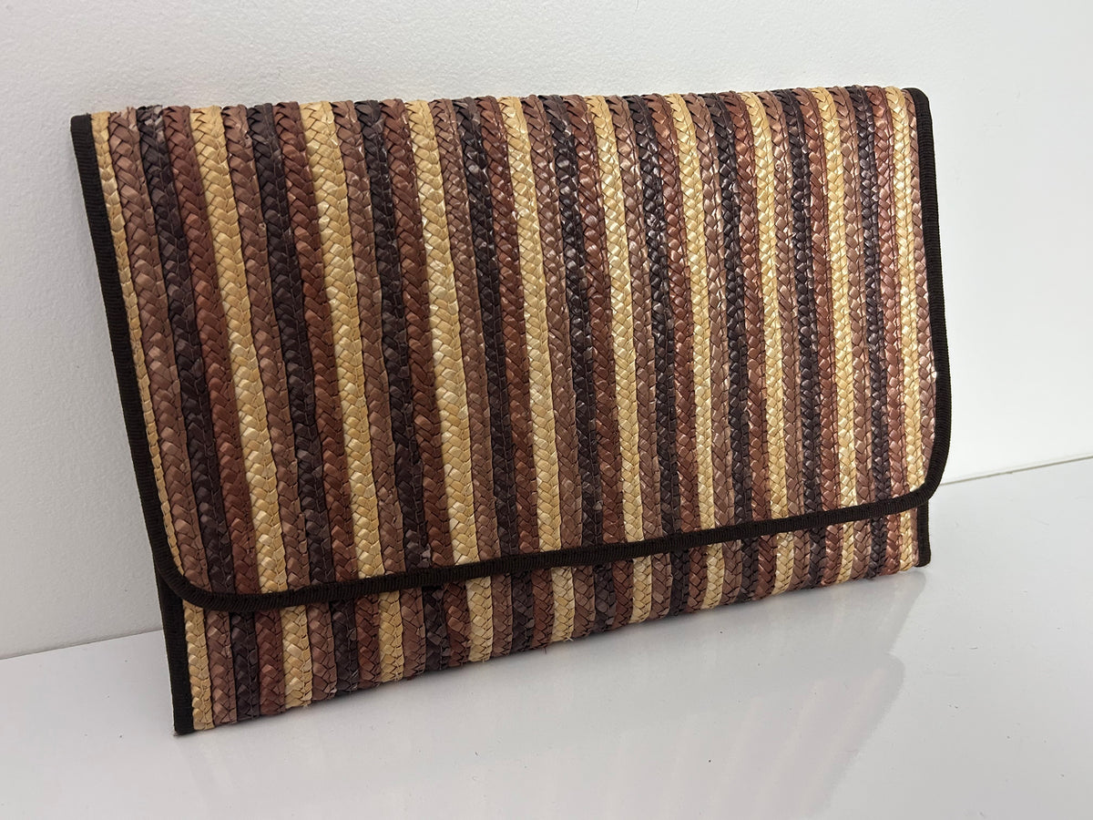 Vintage 1960s VALERIE MADE IN ITALY Brown Tones Straw Envelope Clutch Handbag