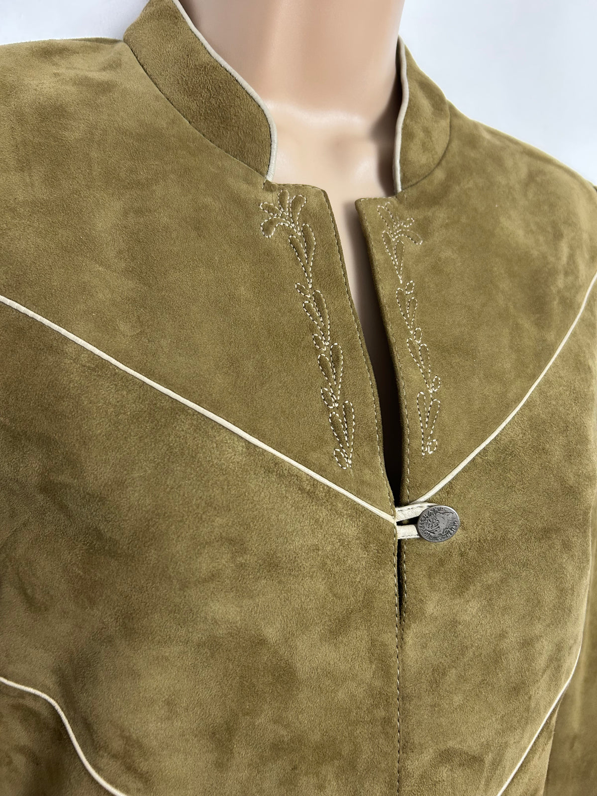 Vintage Late 1970s/Early 1980s UK Size 10 Sandy Beige Real Suede Stitch Detail Jacket