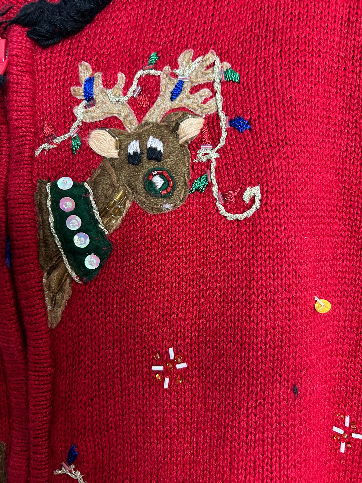 Vintage Y2K TIARA INTERNATIONAL Size XL Up to Size 16 Red Embellished Christmas Reindeer Cardigan