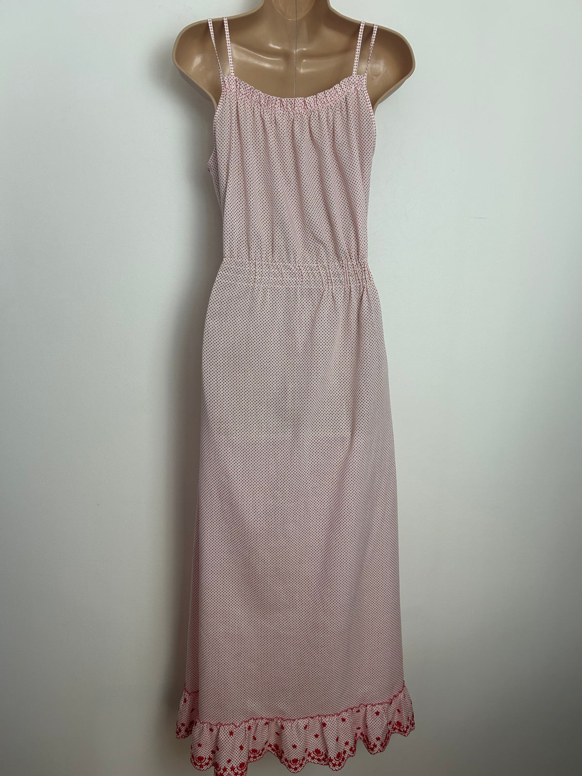 Vintage Size 10 White & Red Polka Dot Double Strap Cotton Nightdress