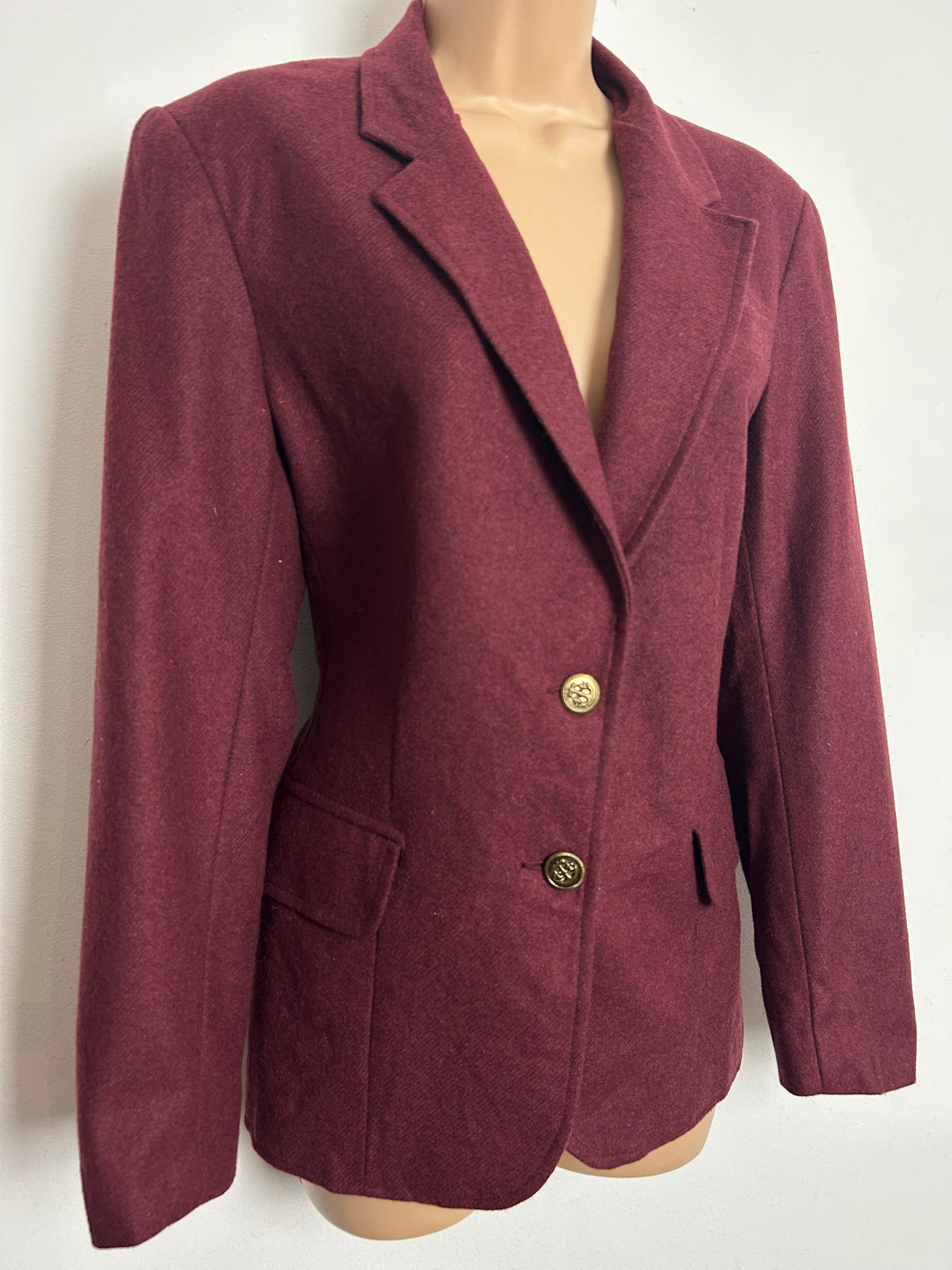 Vintage 1980s HARRINGTON SQUARE Size 12 Wine Red 65% Pure New Wool Blazer