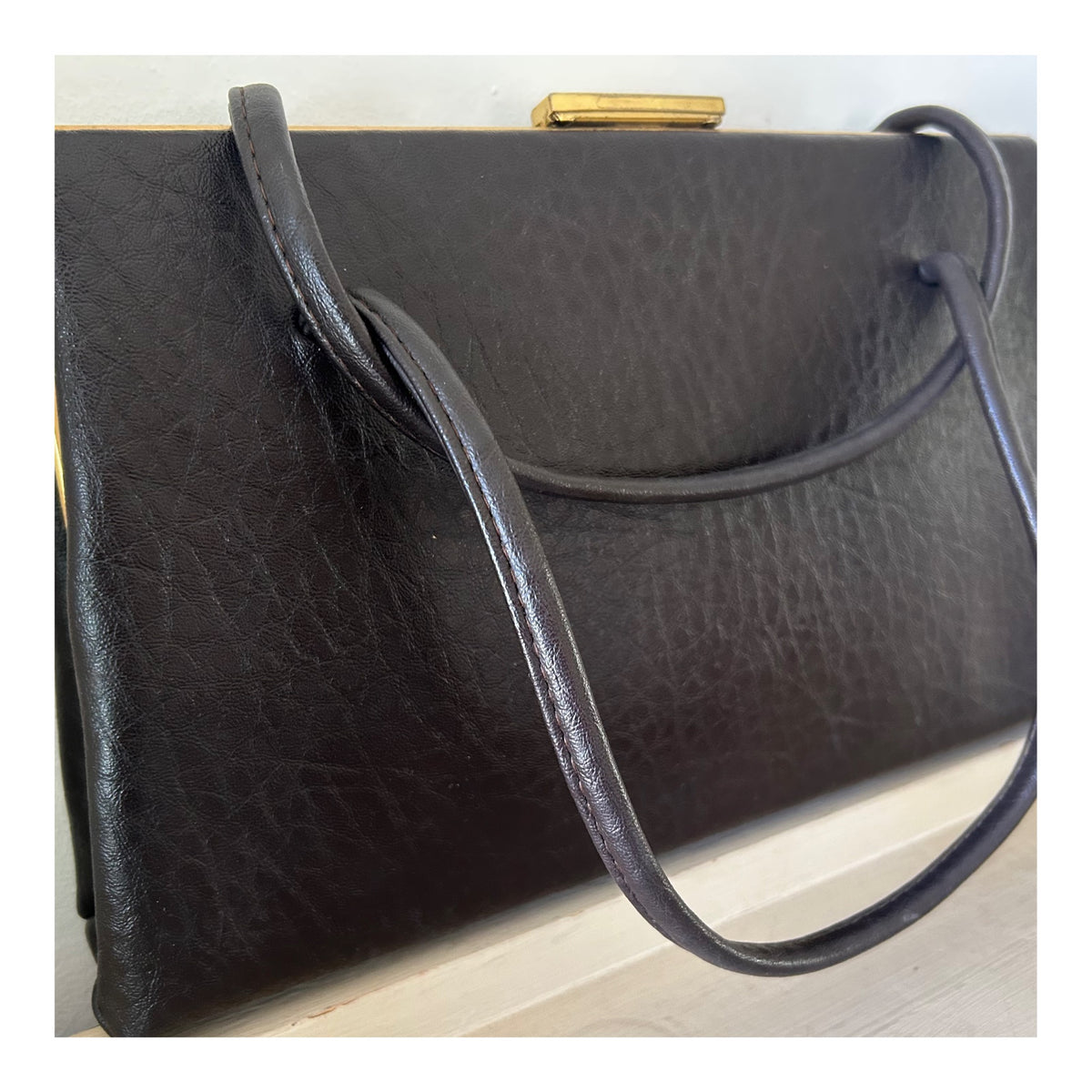 Vintage 1950s/60s BOOTS CLASSIC BAG Dark Brown Faux Leather Kelly Style Handbag