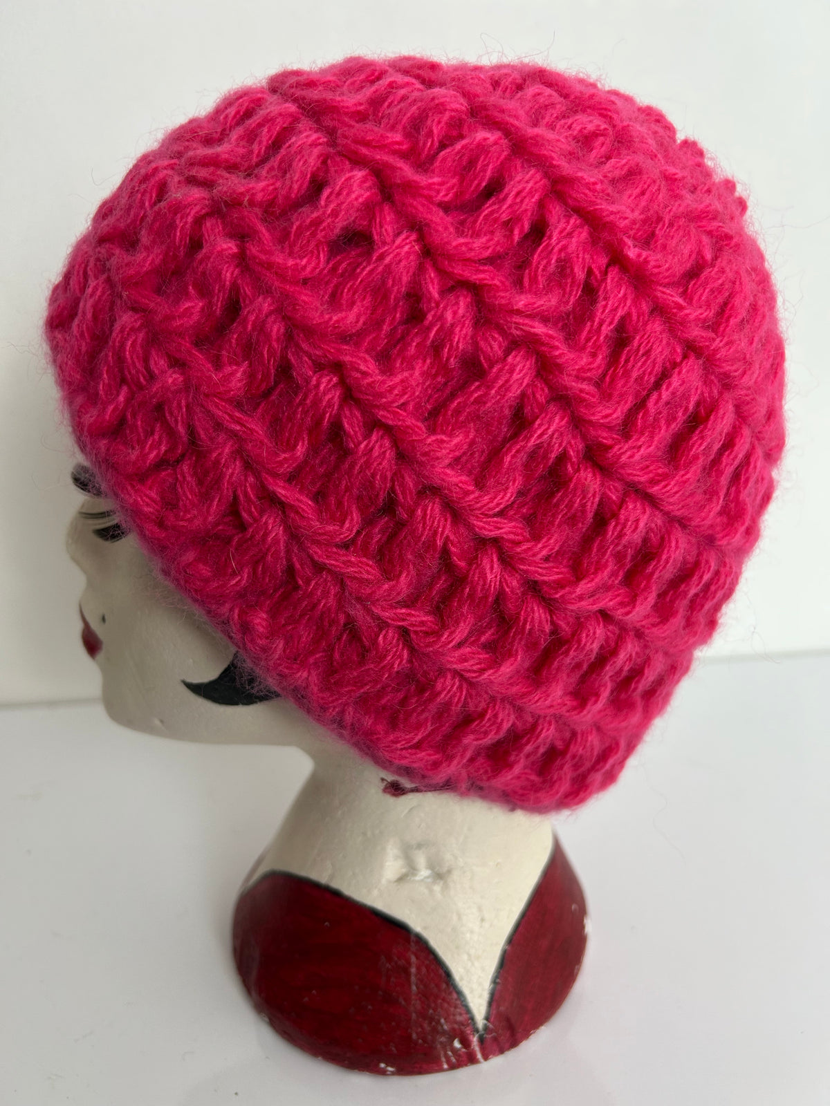 Vintage Pink Wool & Angora Mix Chunky Knit Reversible Beanie Hat