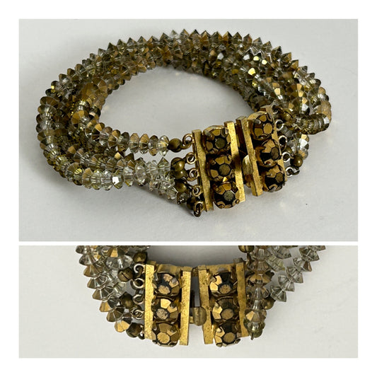 Vintage 1960s Multistrand Glass Bead Bracelet With Diamante Box Clasp
